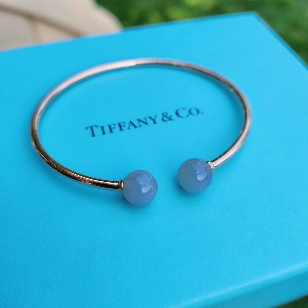 🎊SOLD🎊RARE Tiffany & Co HardWear Ball Gray Moonstone 18k RG Cuff MEDIUM Bangle - Picture 1 of 7